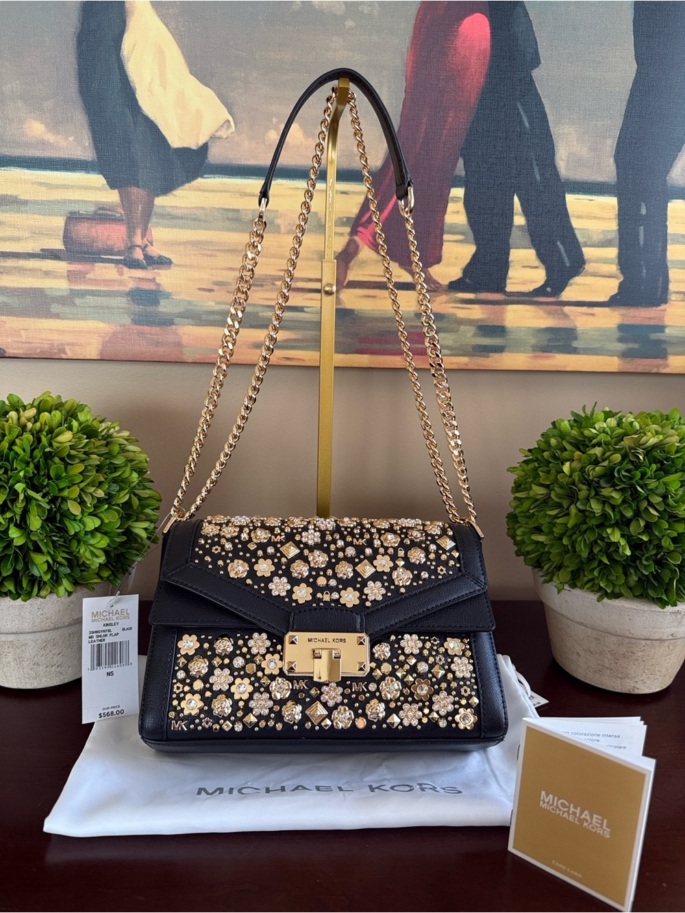 MICHAEL KORS KINSLEY ✨LIMITED EDITION ✨ MEDIUM SHOULDER FLAP BLACK BAG 🌟NWT🌟 - Picture 3 of 17